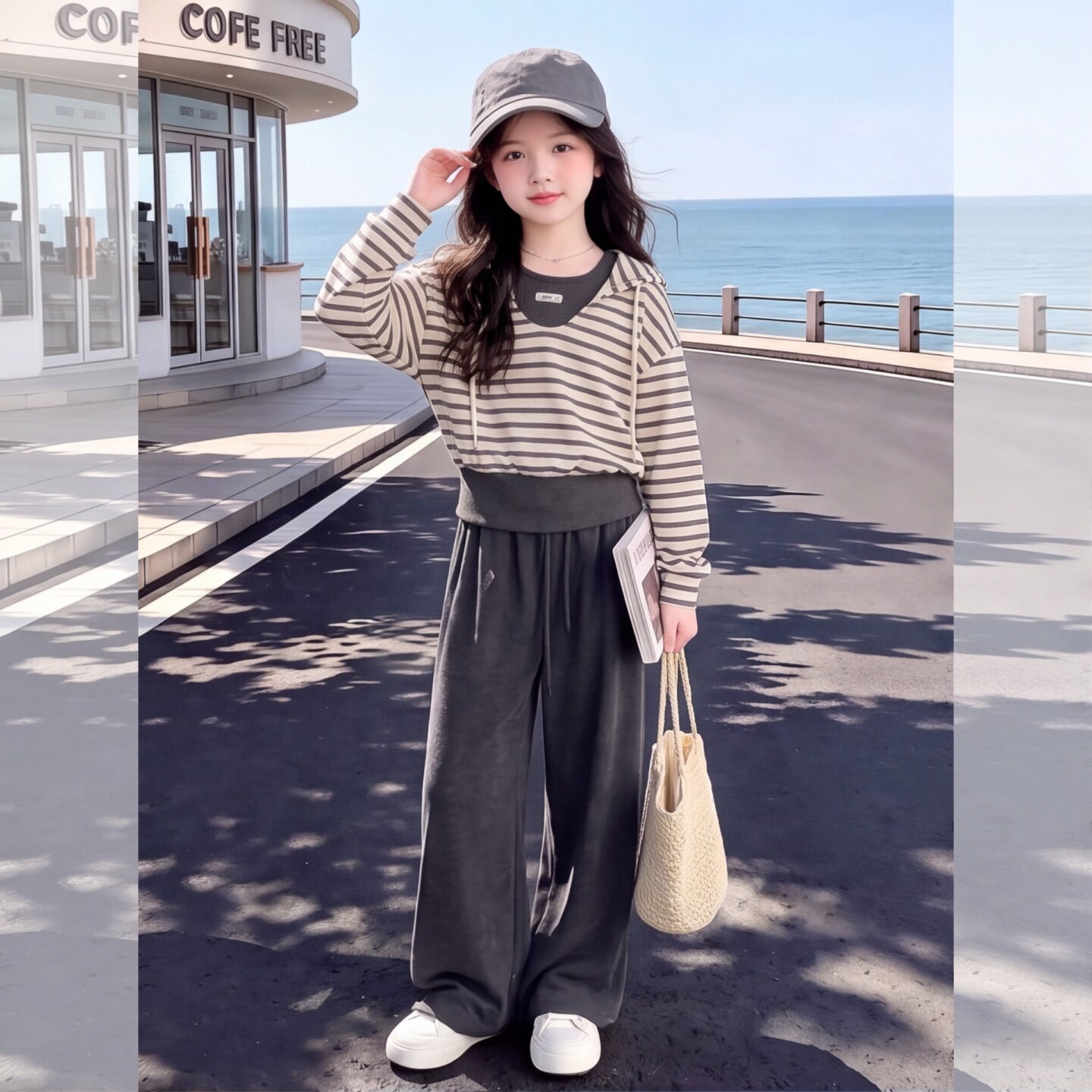 女童秋季2026新款三件套韩版条纹