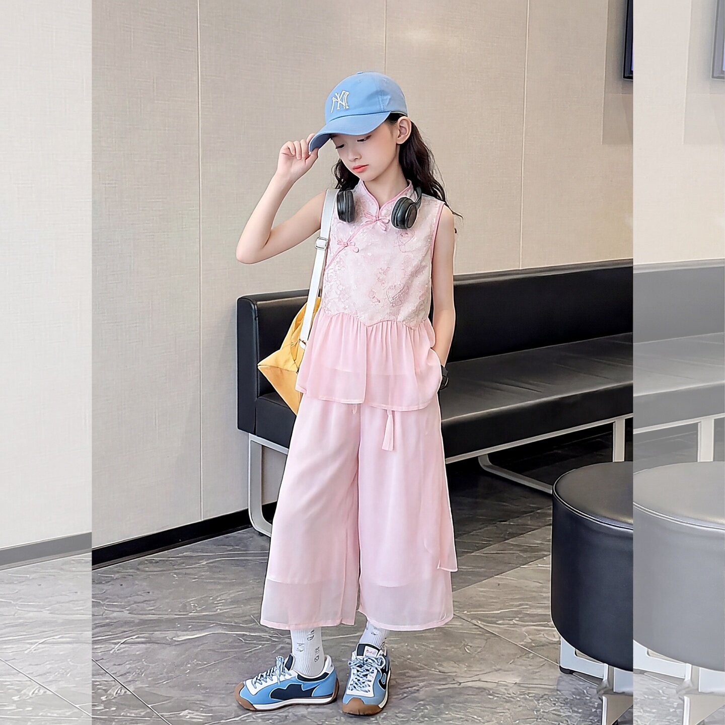 女童夏新中式国潮无袖上衣裙子套