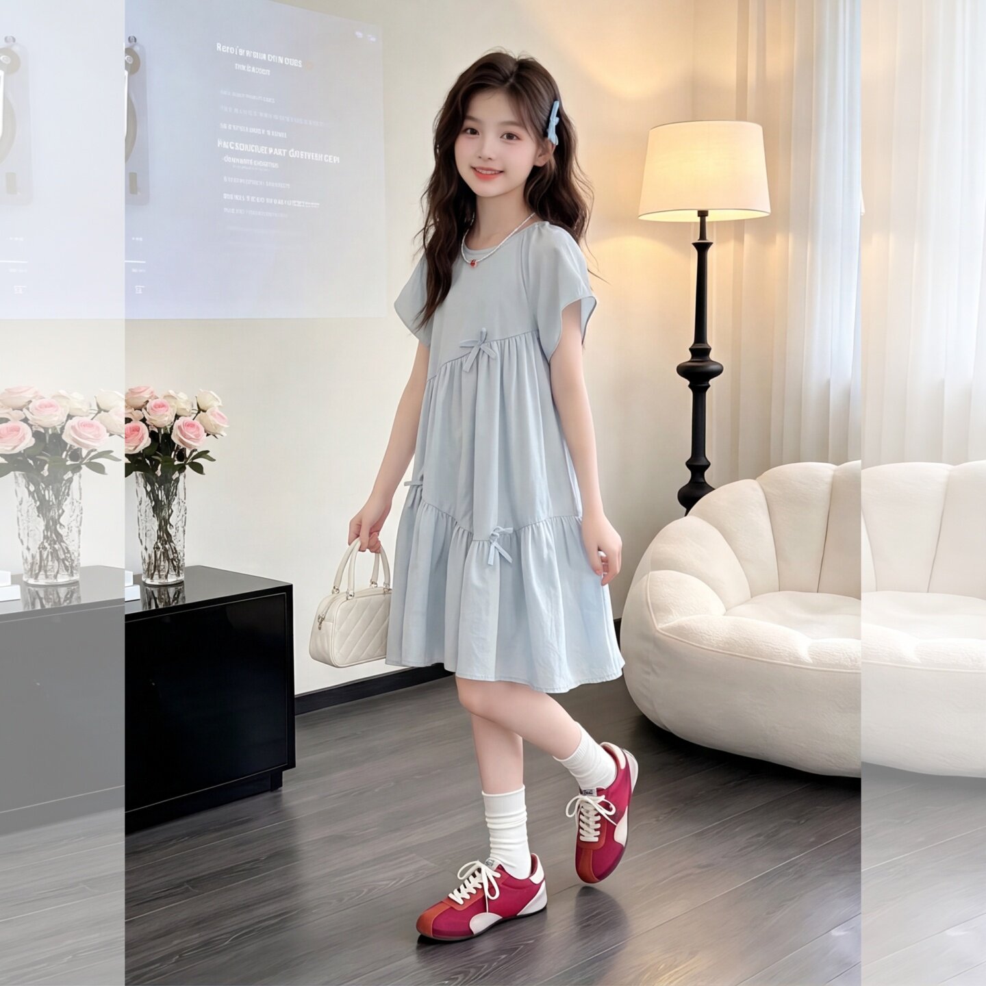 女童连衣裙夏季2026新款短袖拼接
