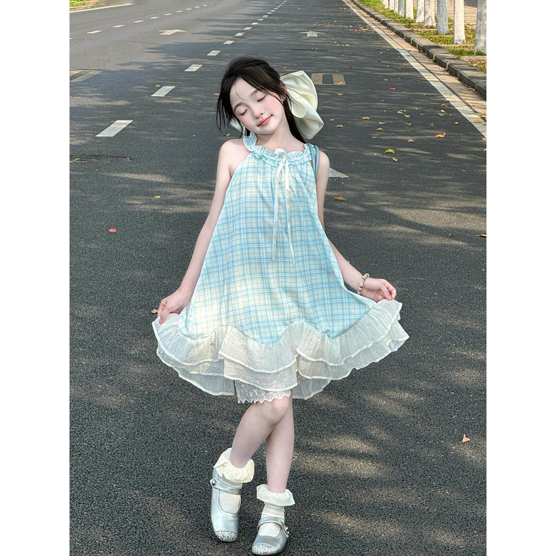 女童套装夏装2026新款儿童夏季绝美挂脖度假裙子女孩薄款公主裙