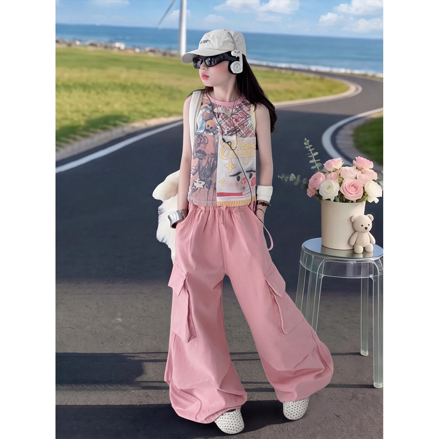 女童春夏薄款工装裤2026新款儿童初中生炸街阔腿裤女大童潮酷裤子