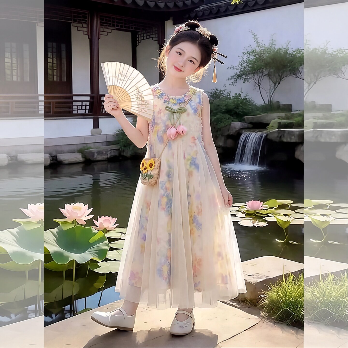 女童夏季爆款绝美无袖碎花连衣裙