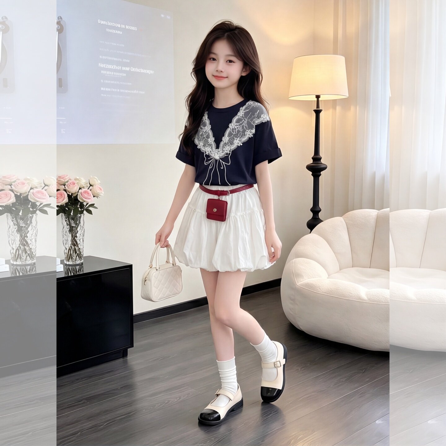 女童夏季韩版蕾丝短袖花苞裙套装