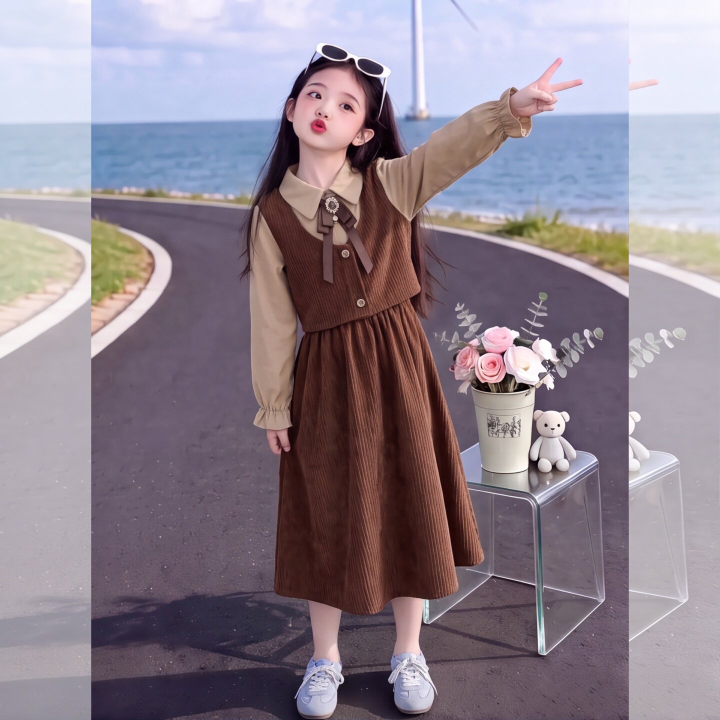 学院风女童连衣裙时尚洋气新款小