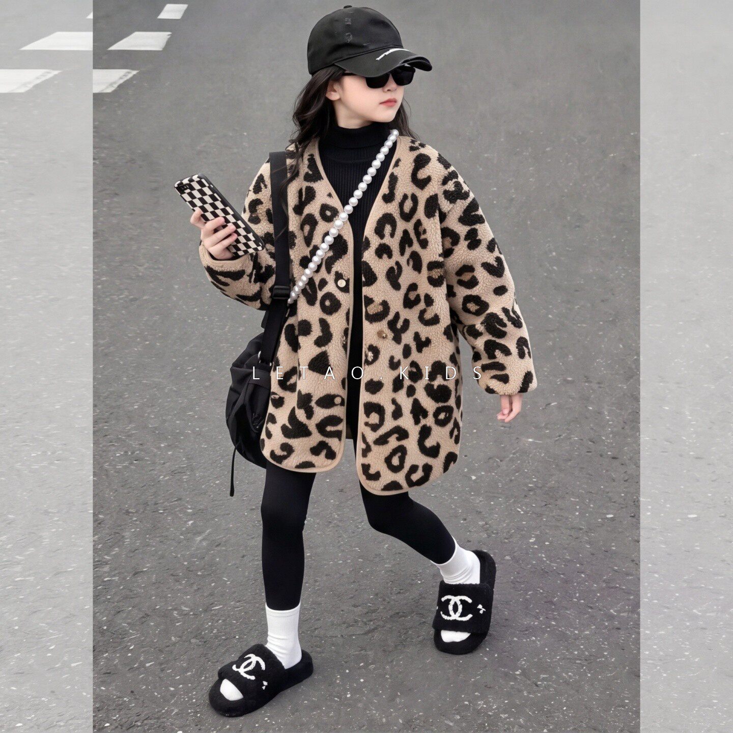 女童豹纹外套冬新款洋气保暖外套