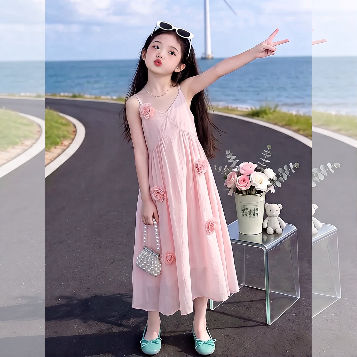 女童夏立体花朵连衣裙2026新款儿