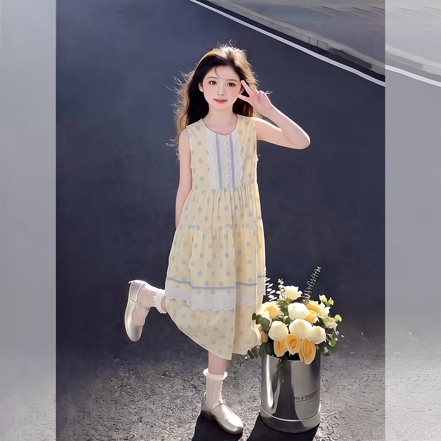 女童无袖波点连衣裙2026新款儿童