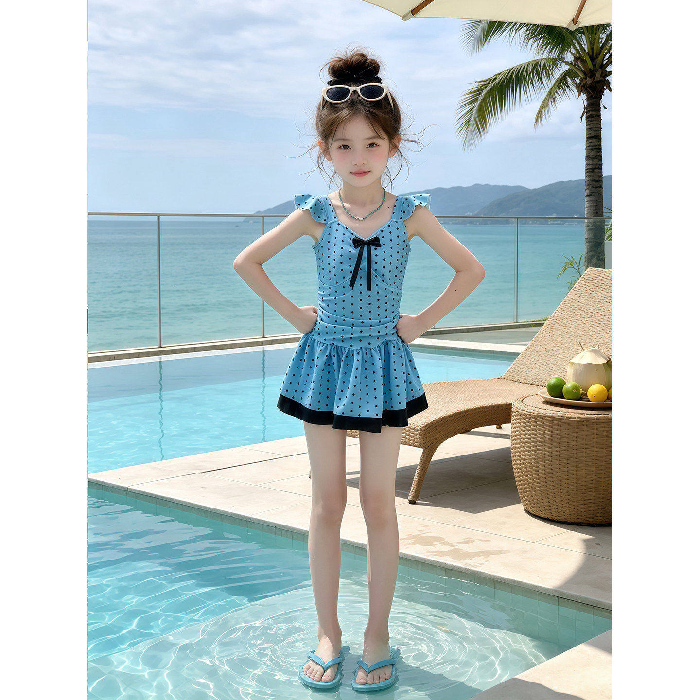 女童夏季波点连体泳衣2026新款儿童洋气游泳衣夏装女孩裙式泳装