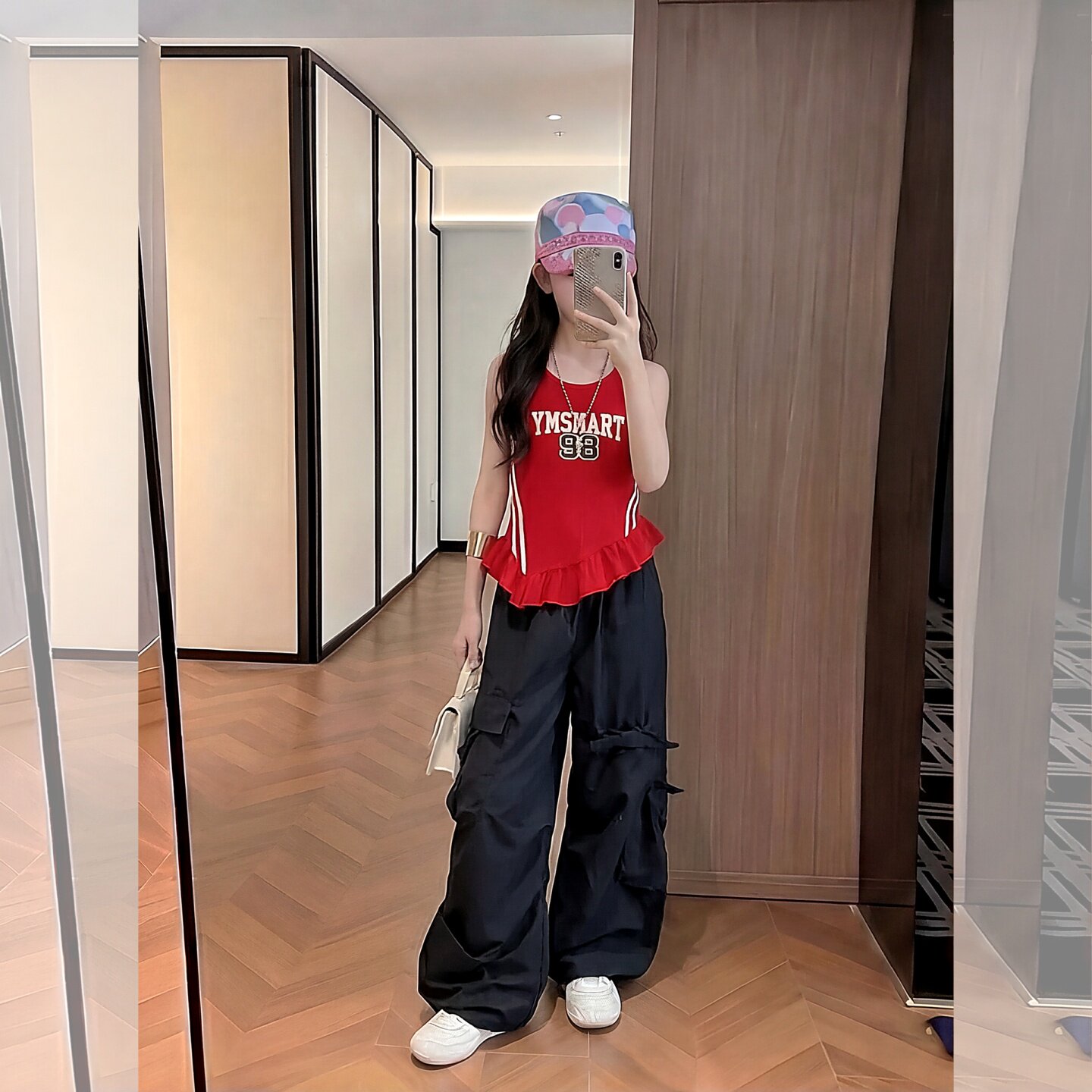 女童夏季美式辣妹套装红色无袖
