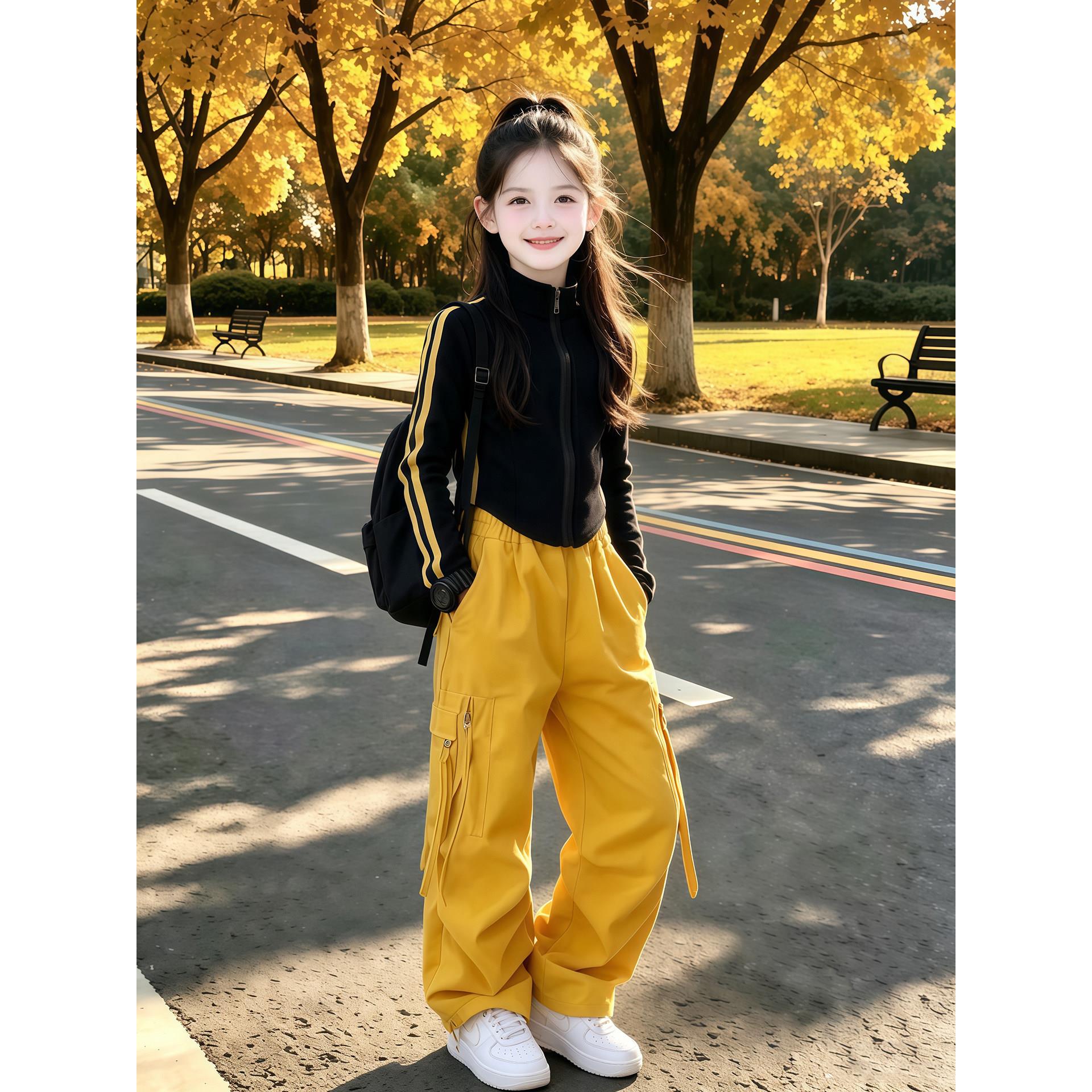 女童春秋款休闲套装2026新款儿童洋气立领上衣秋装工装裤两件套潮