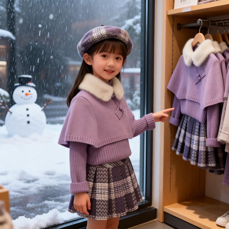 女童冬装套装2026新款洋气儿童时髦披肩毛领两件套小女孩冬季衣服