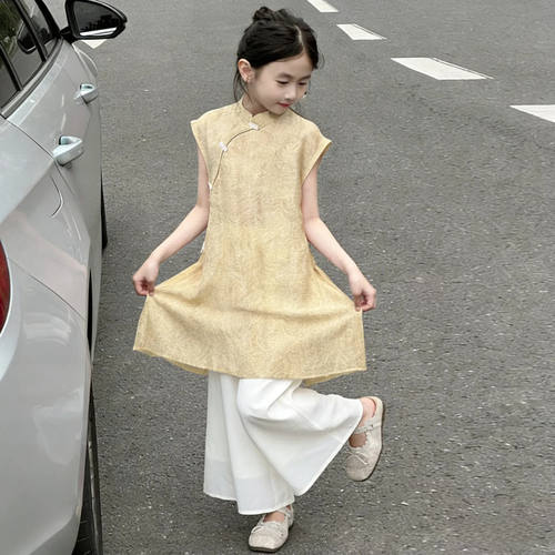女童新中式汉服旗袍裙夏季2026新款中大童儿童女孩国风无袖连衣裙