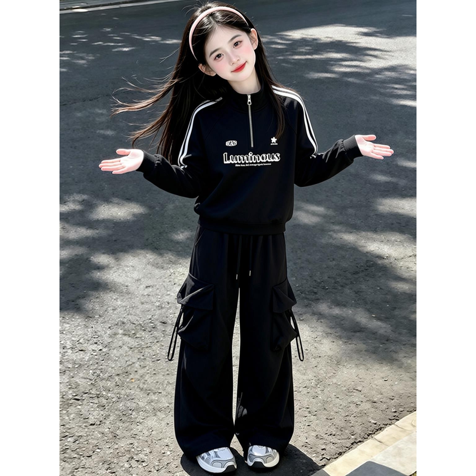 女童秋季套装2026新款女孩超好看韩版卫衣儿童洋气时髦运动工装裤