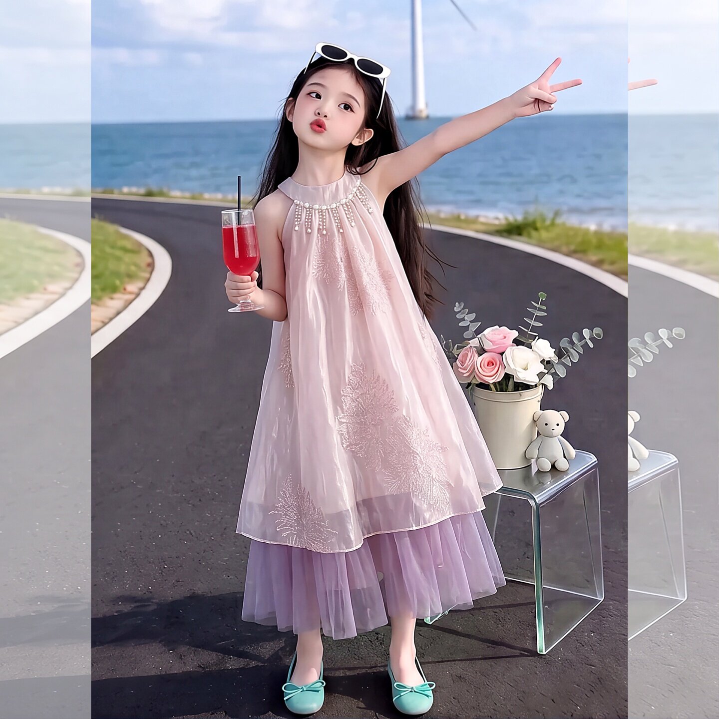 女童连衣裙夏季甜美风无袖挂脖潮