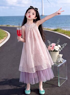 女童连衣裙夏季甜美风无袖挂脖潮