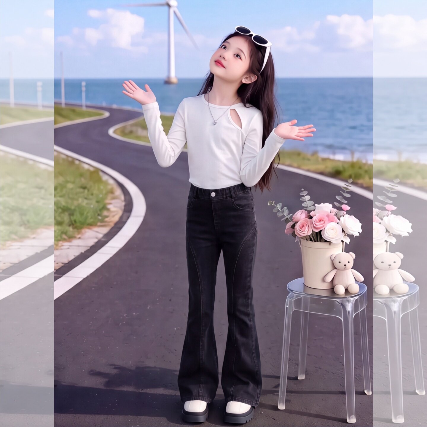 女童牛仔裤2026新款秋季黑色儿童