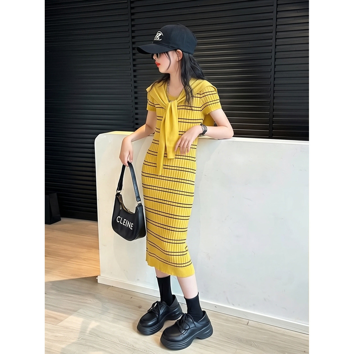 女童短袖连衣裙儿童披肩条纹裙子