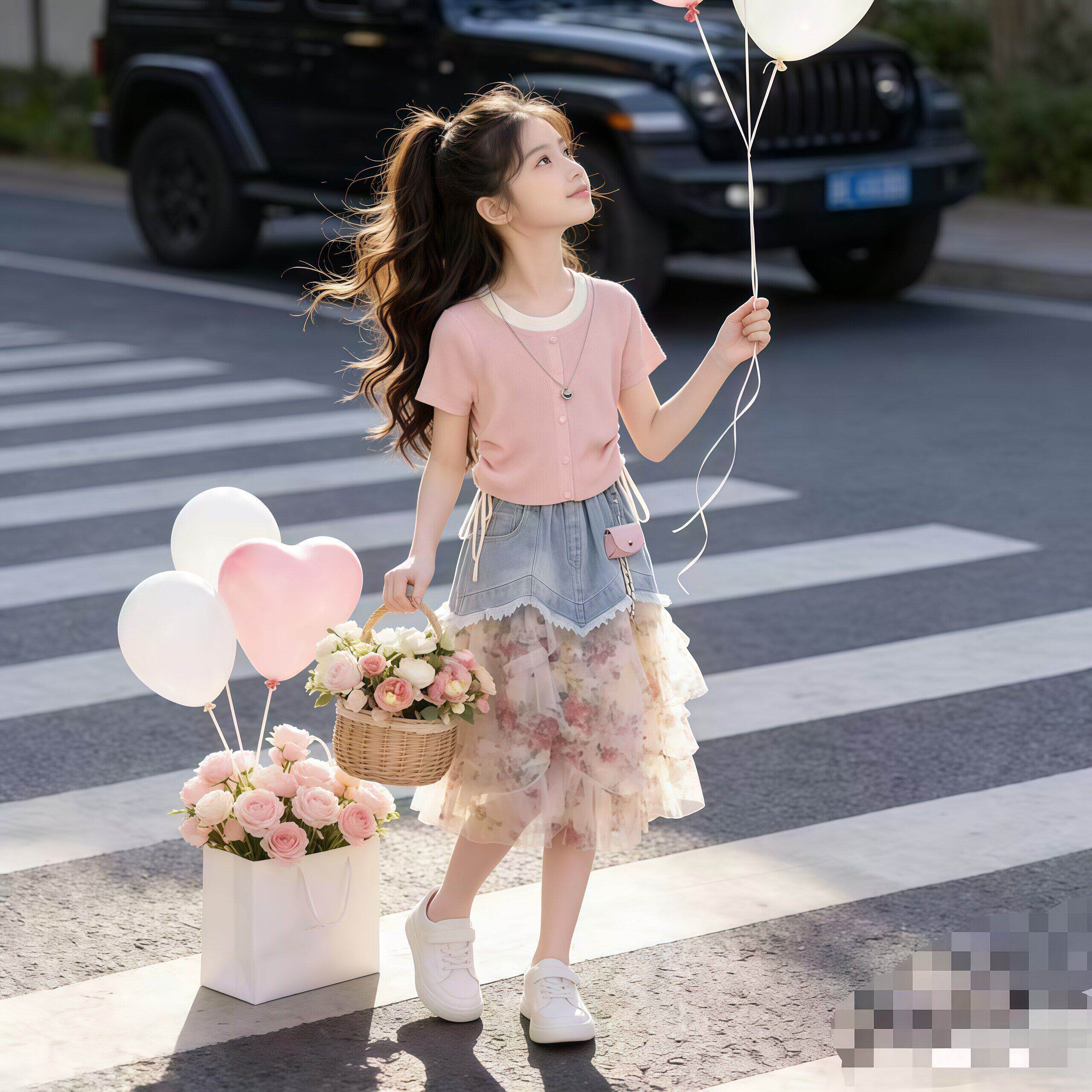 女童夏季洋气短袖牛仔裙两件套