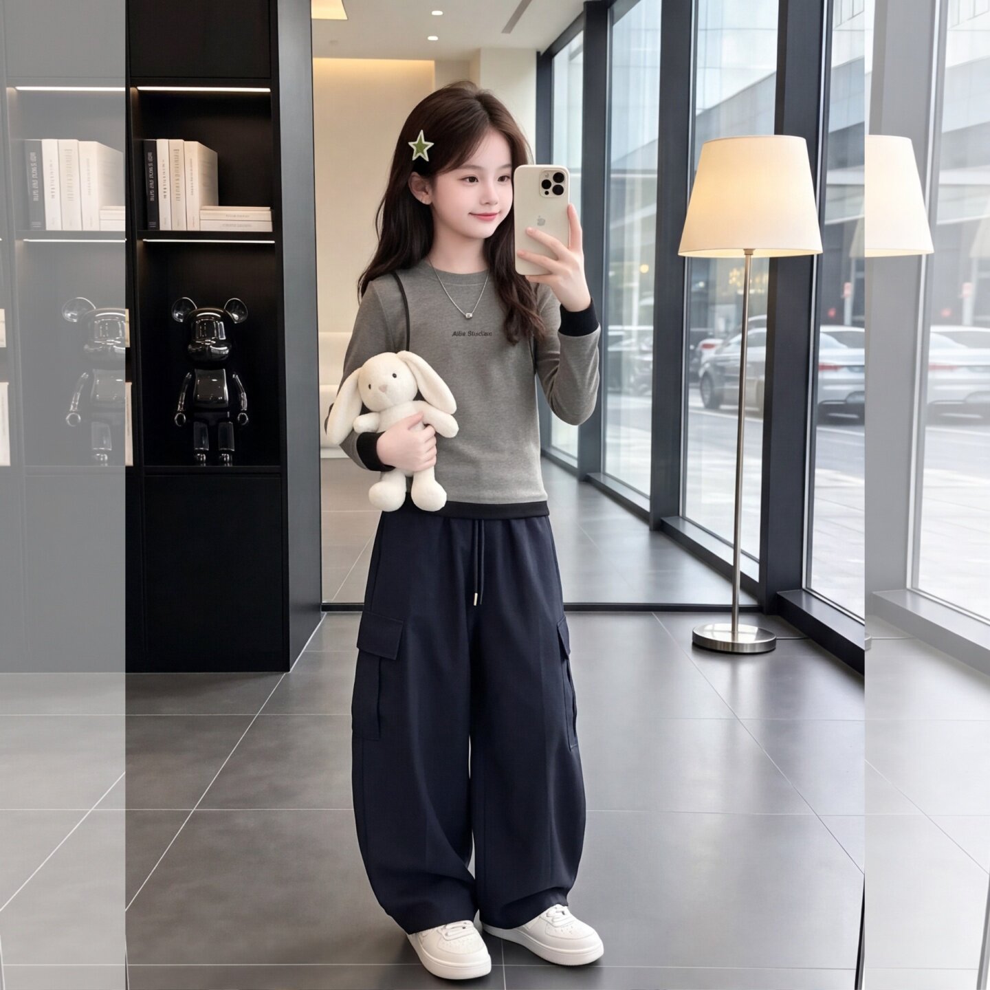 女童春秋长袖T恤长款弯刀裤套装