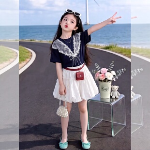 女童夏套装裙子2026新款女大童夏季高级感穿搭儿童夏装白色半身裙