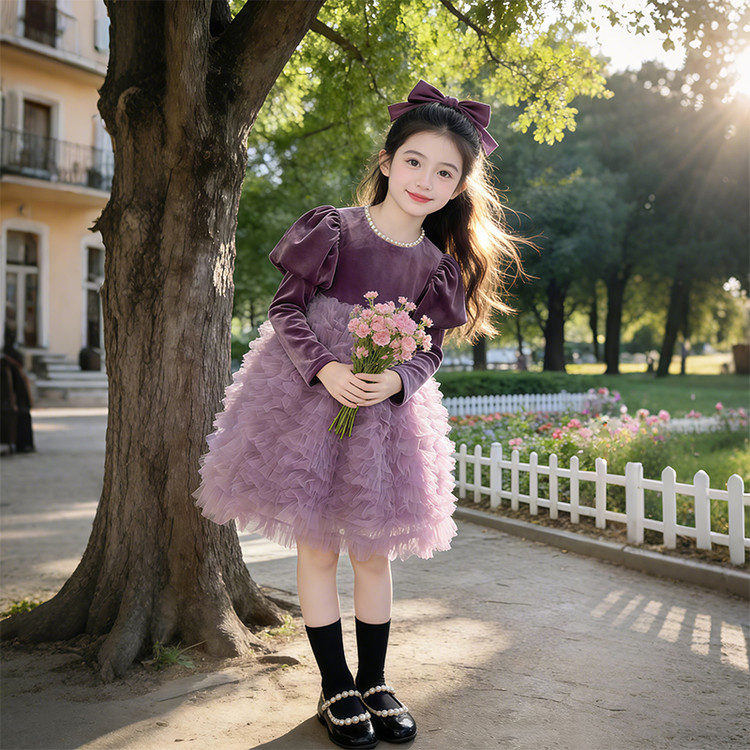 女童连衣裙春秋2026新款洋气大童女孩年服公主蓬蓬裙生日礼服裙子