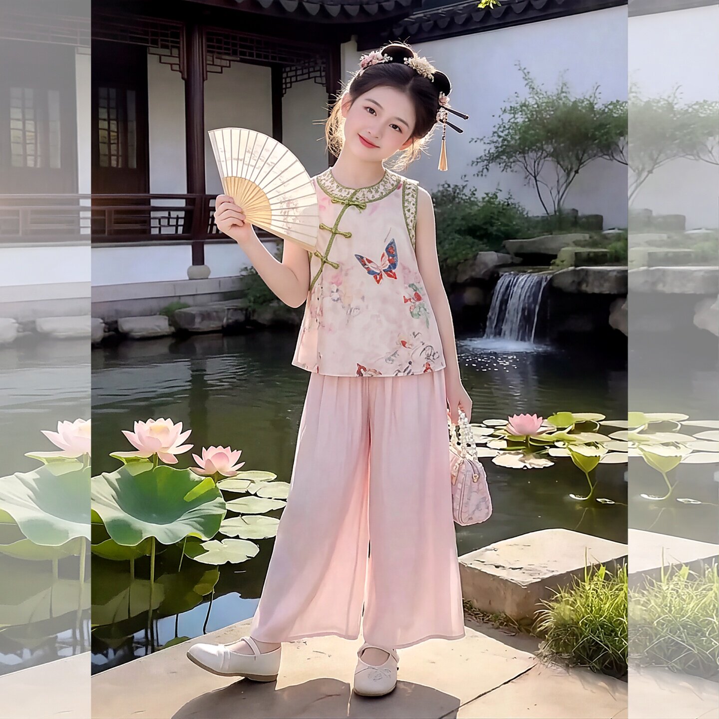 女童新中式国风汉服无袖套装夏季