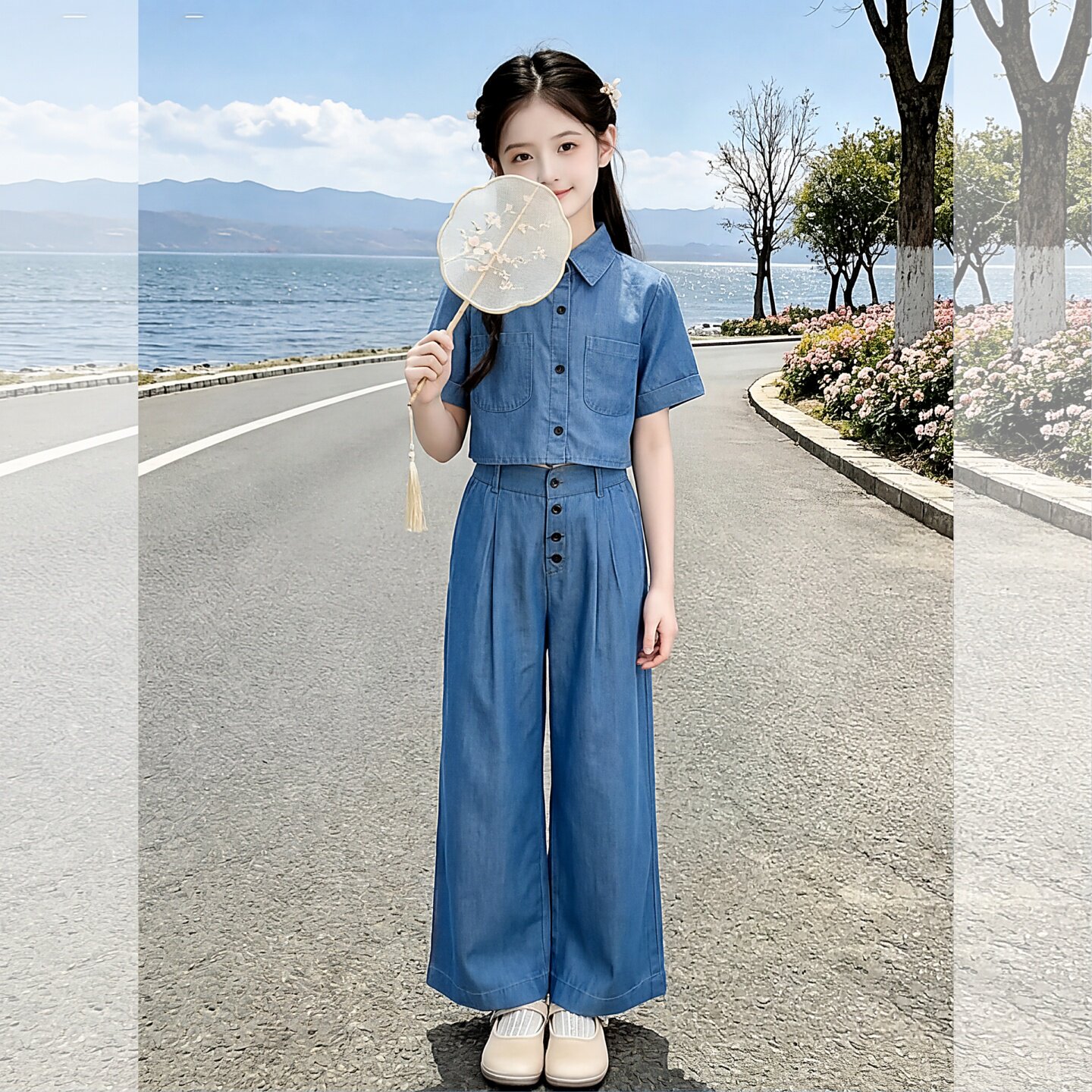 女童牛仔天丝套装2026夏季新款中