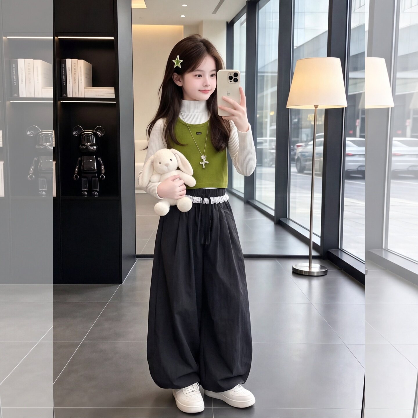 女童春秋洋气速干束脚阔腿长裤