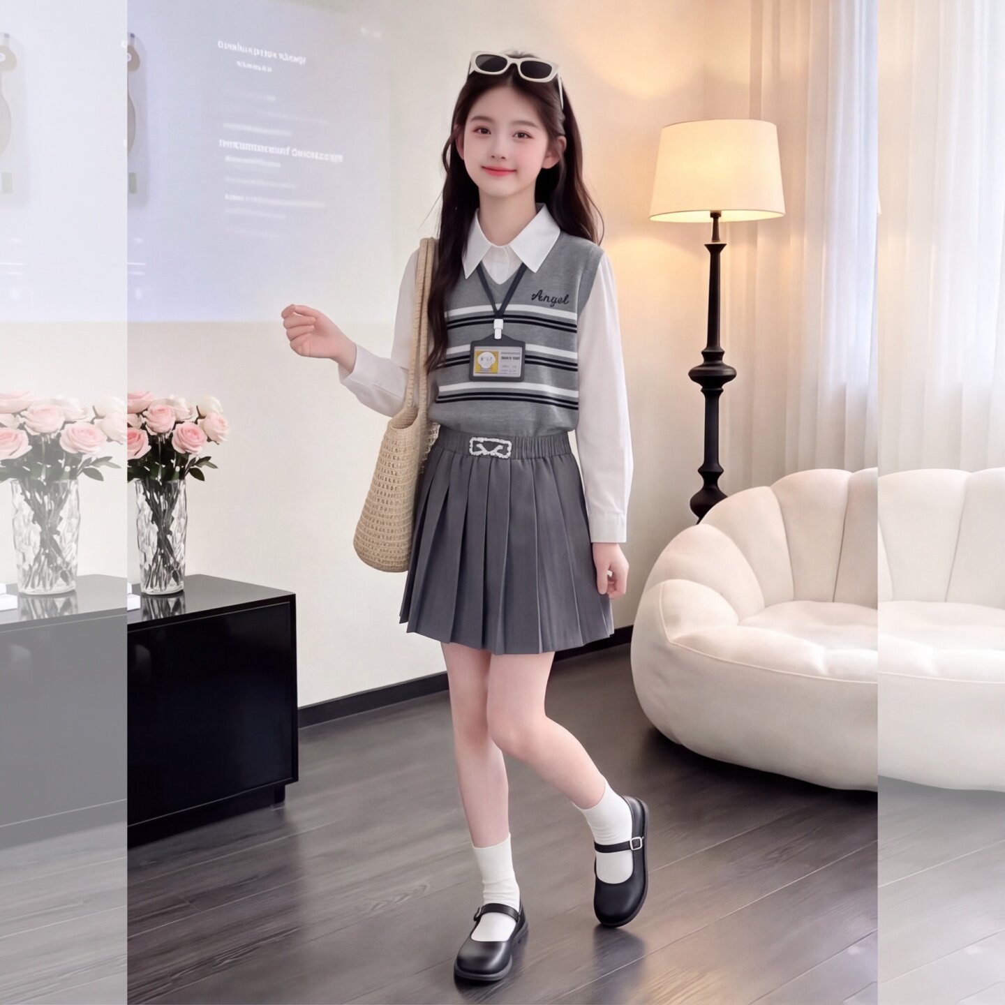 女童秋季学院风套装2026新款中大