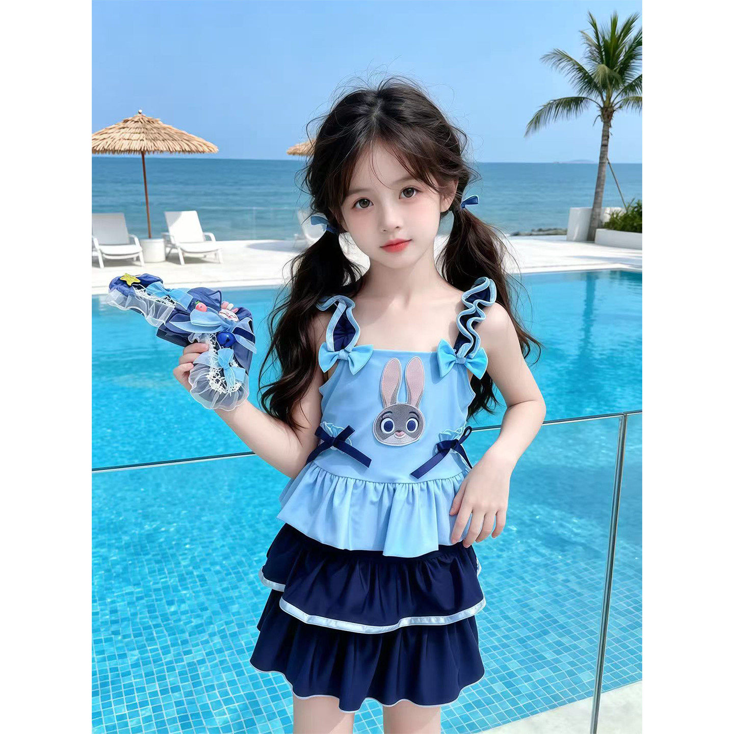 女童泳衣2026夏季新款儿童荷叶边分体裙式游泳衣可爱女孩套装泳装