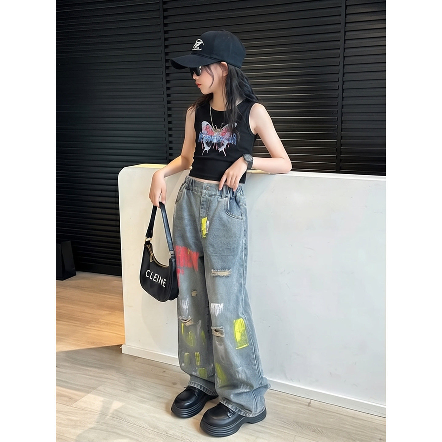 2026新款女童街舞演出服牛仔套装