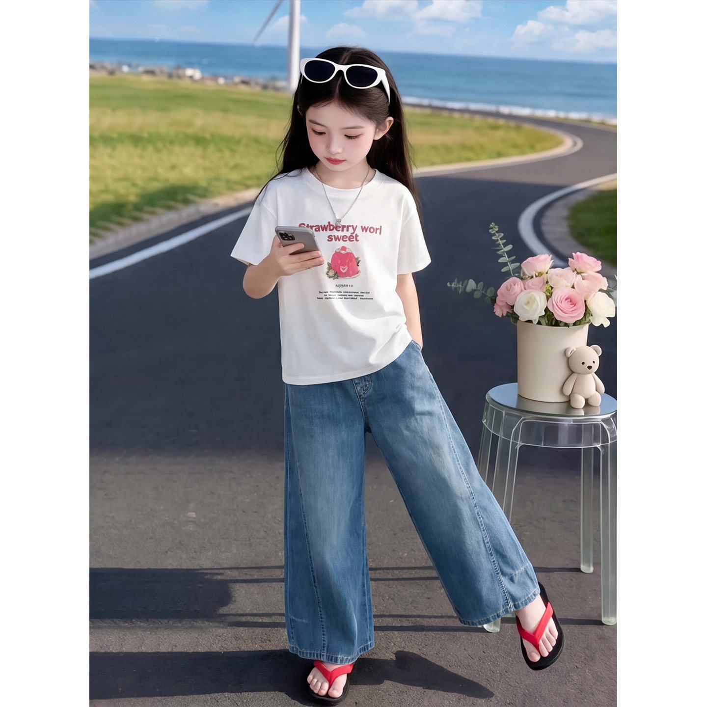 女童夏装牛仔七分裤2026新款女童