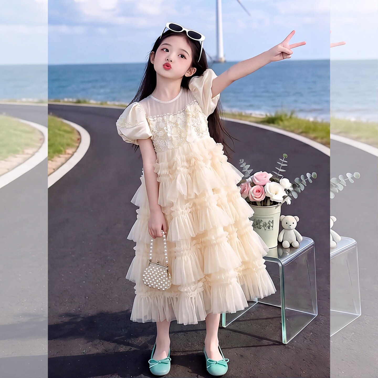 女童夏季生日礼服儿童绝美连衣裙