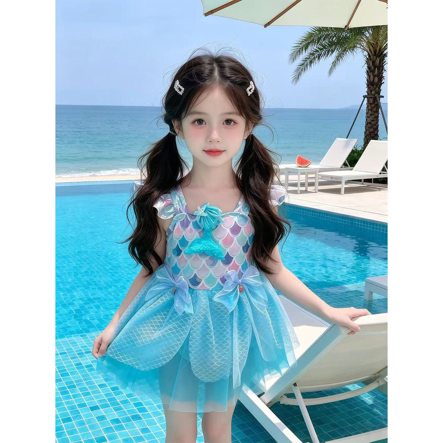 女童泳衣2026夏季新款儿童网纱公主裙连身游泳衣女孩好看婴儿泳装
