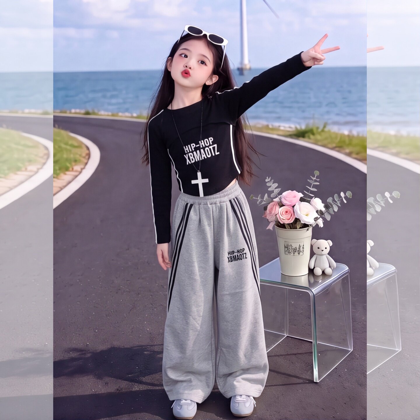 女童运动装套装2026年儿童拉条打