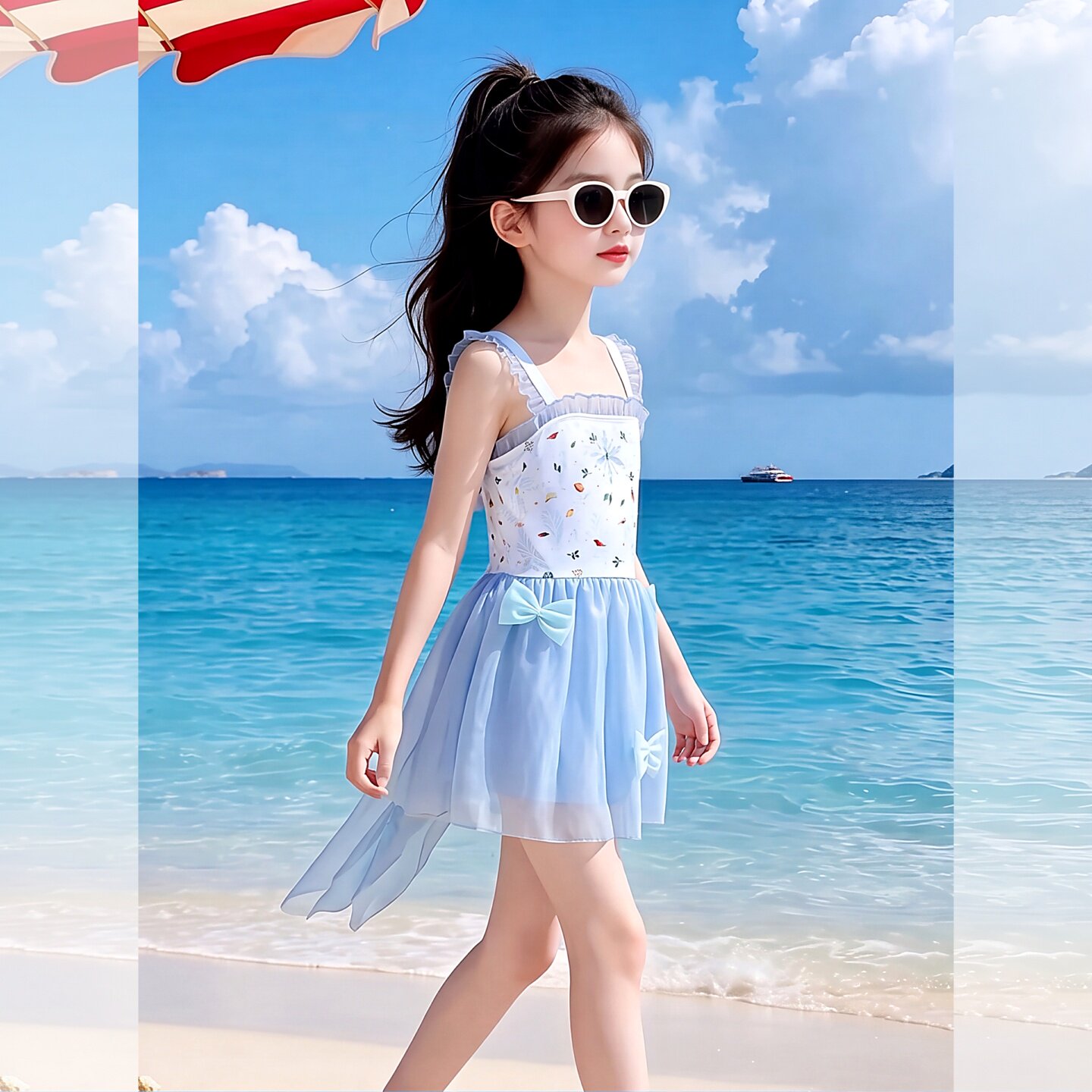 2026新款女童连体泳衣夏季碎花蝴