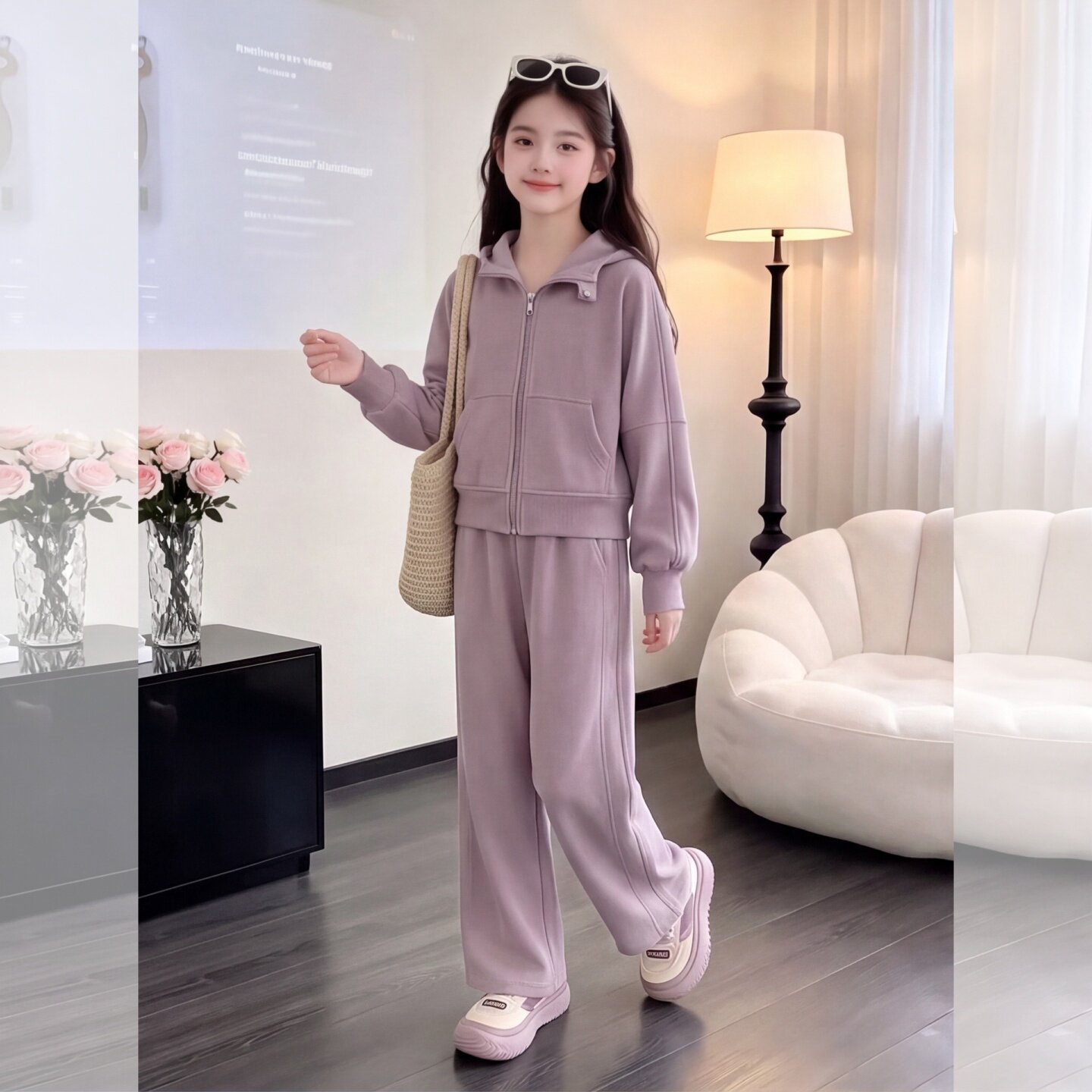 女童秋季装套装洋气连帽外套棒球