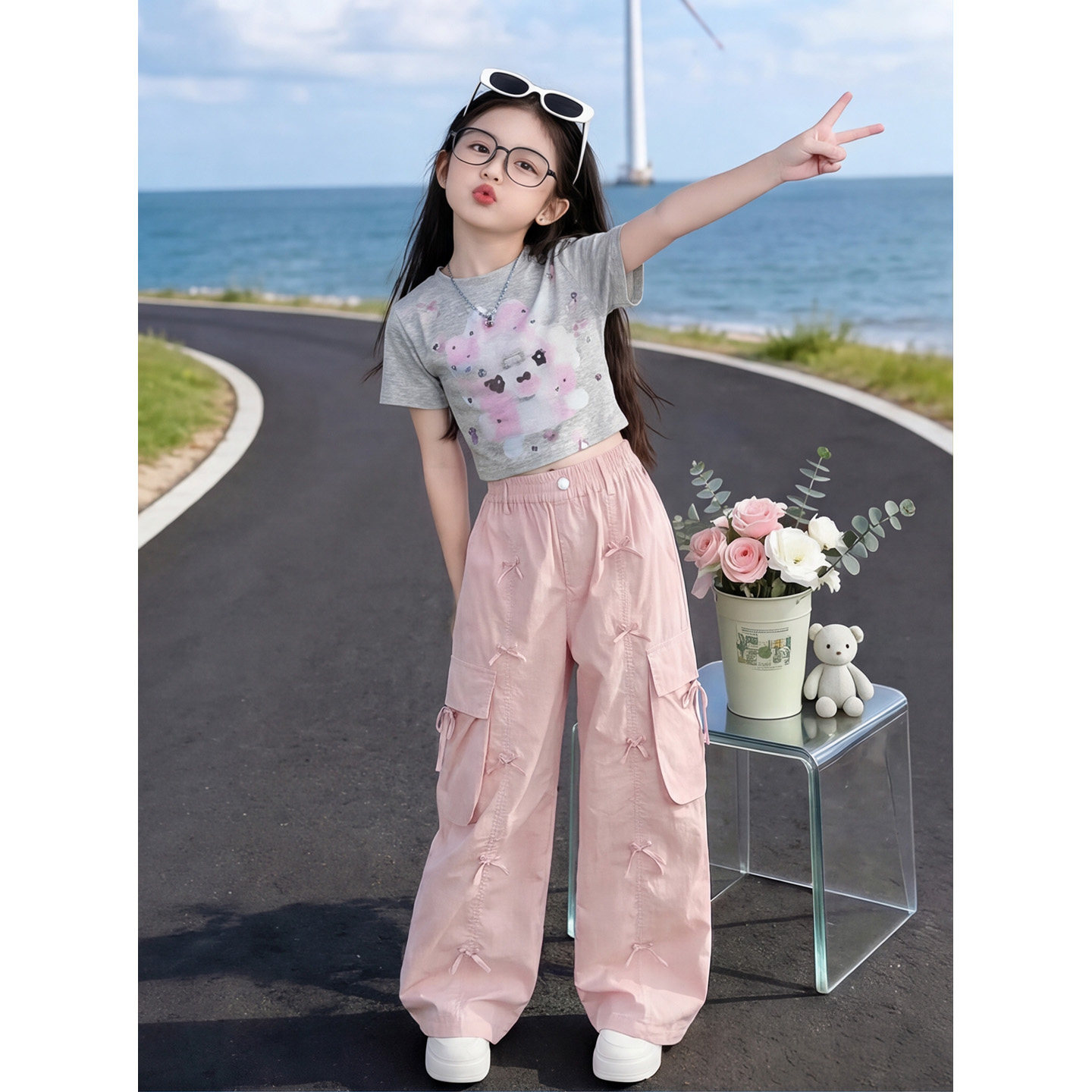 女童夏季薄款工装裤大童女孩凉感