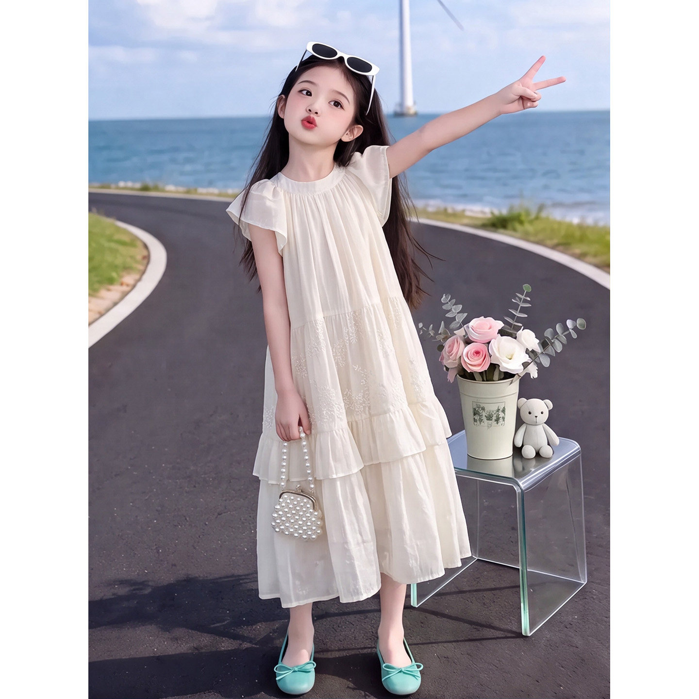 女童夏季新款韩系温柔风连衣裙刺