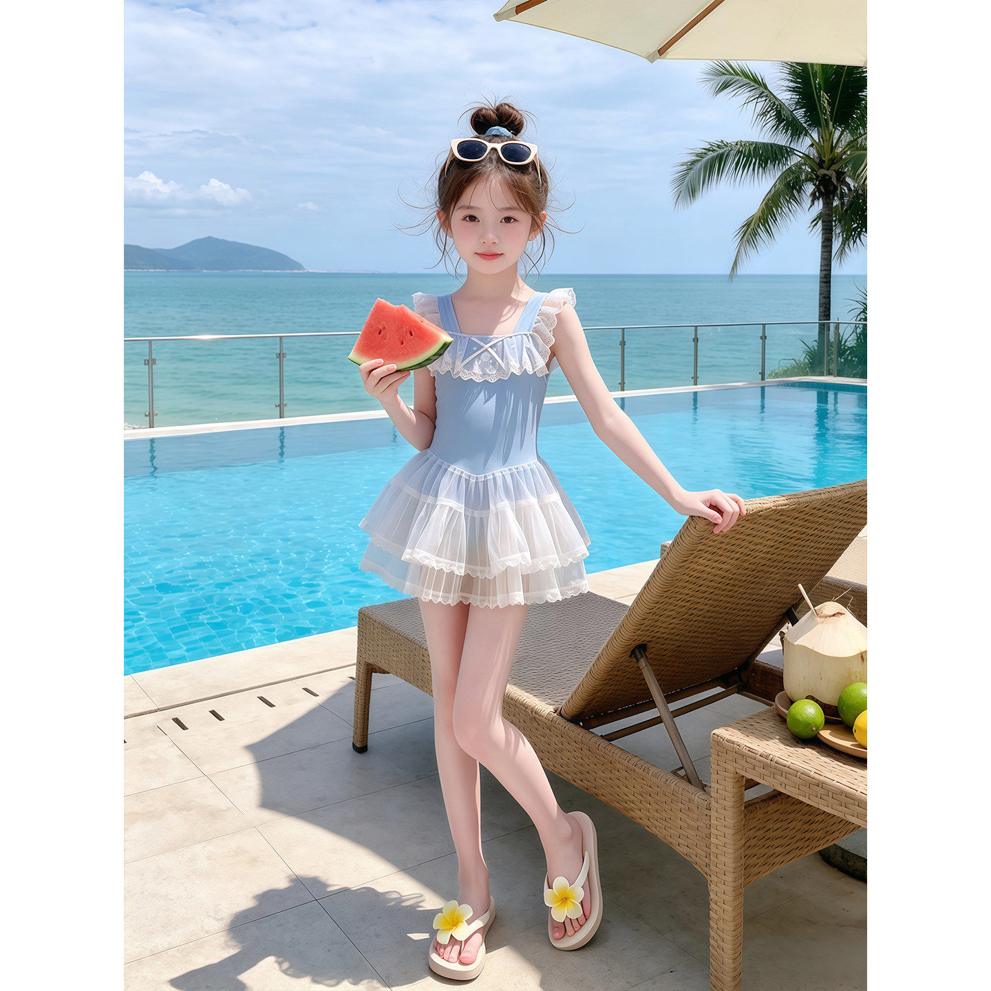 女童连体游泳衣夏季2026新款儿童速干花边泳衣夏装女孩甜美泳服