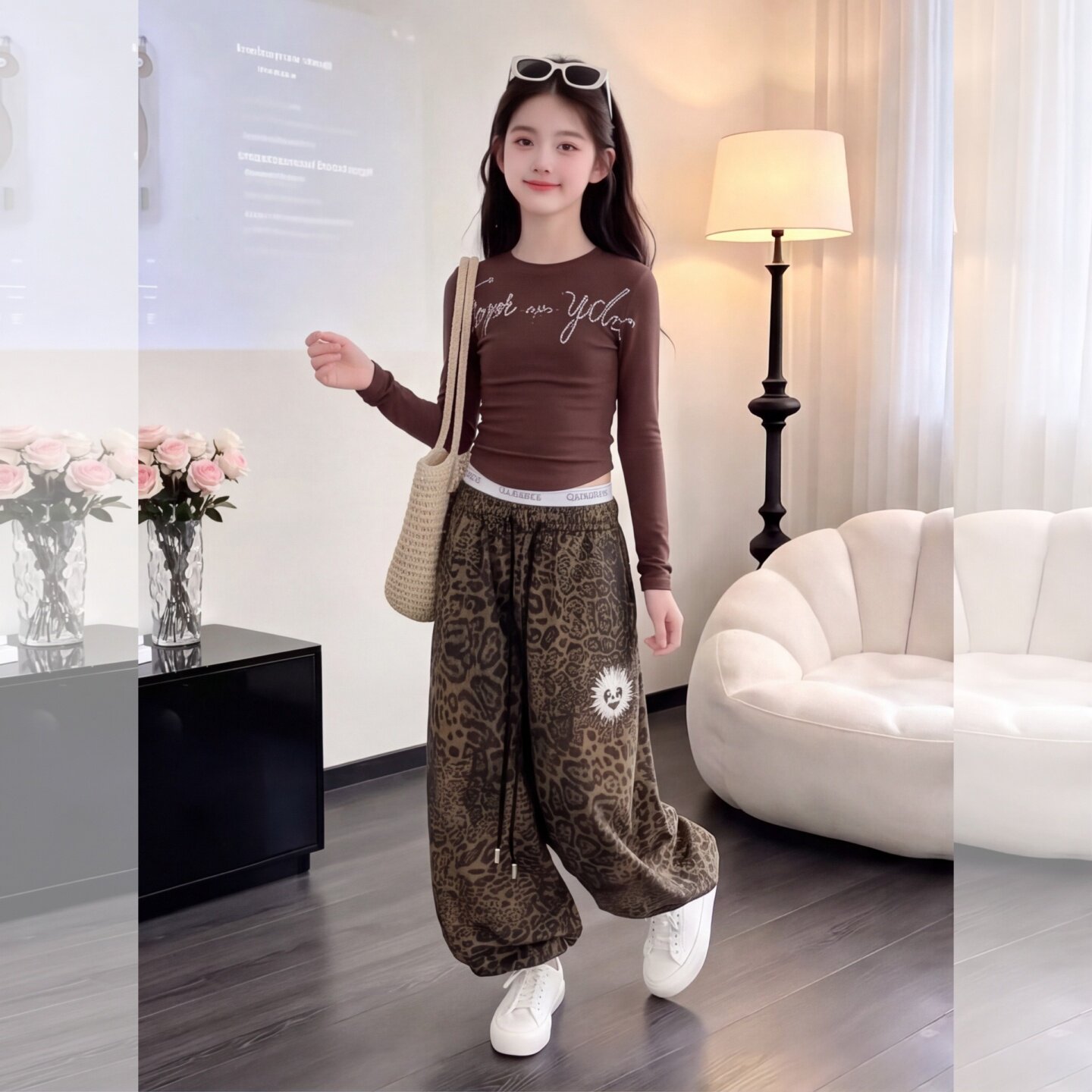 网红女童豹纹爵士舞练功服2026美