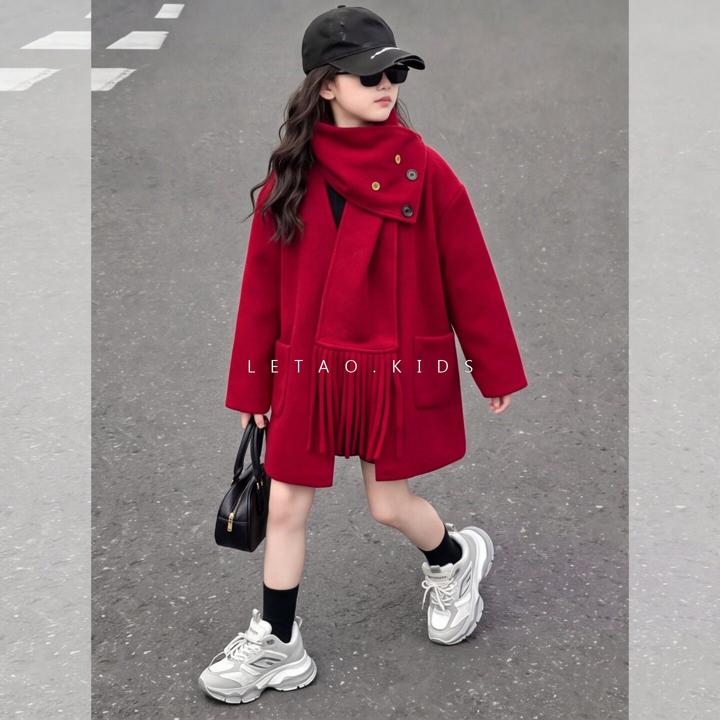 女大童秋冬夹棉加厚毛呢大衣外套