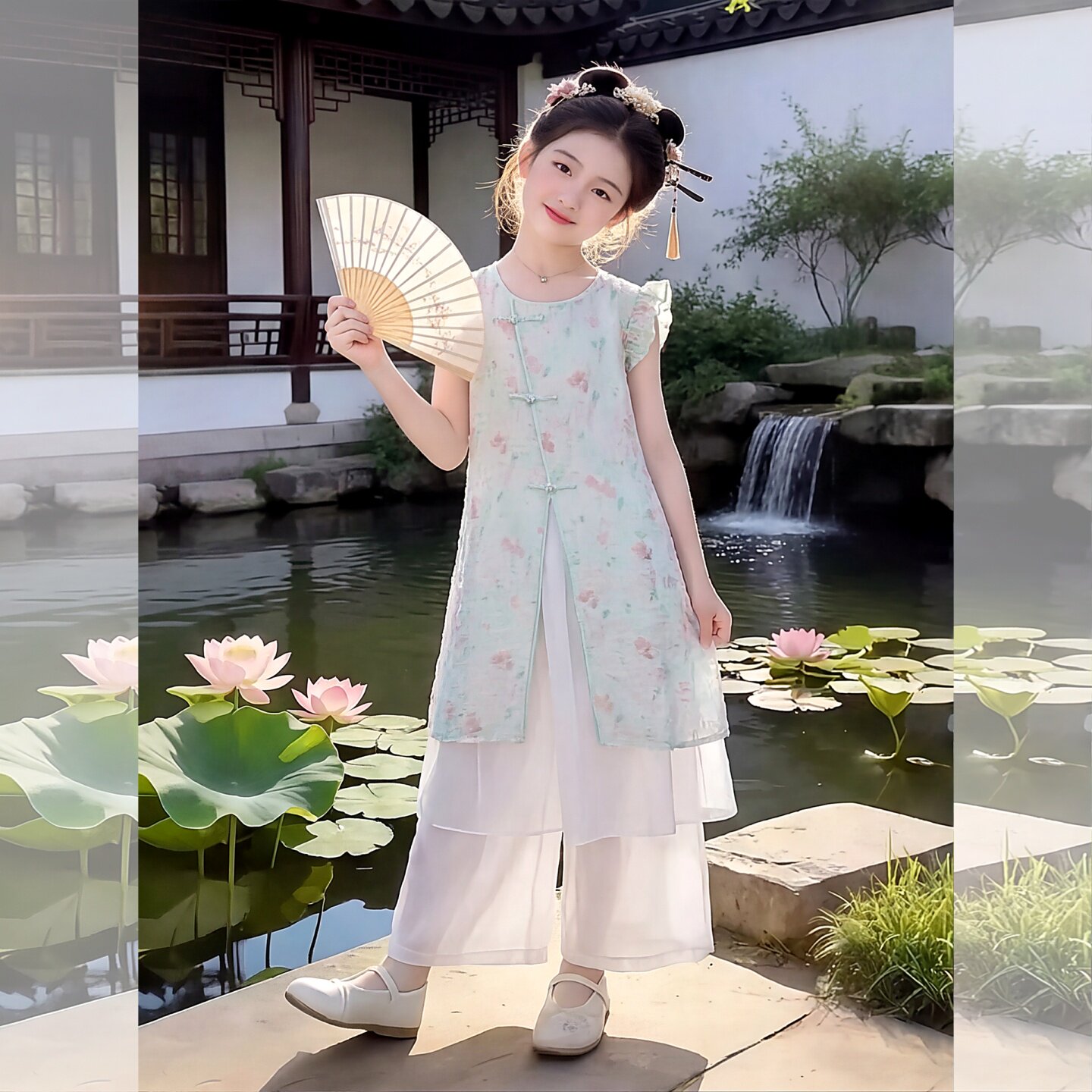 女童超仙国风新中式旗袍汉服套装