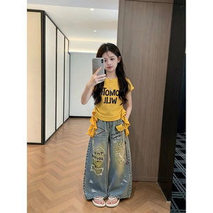 女童短袖套装夏装2026新款儿童多巴胺穿搭女孩大童超好看韩系衣服