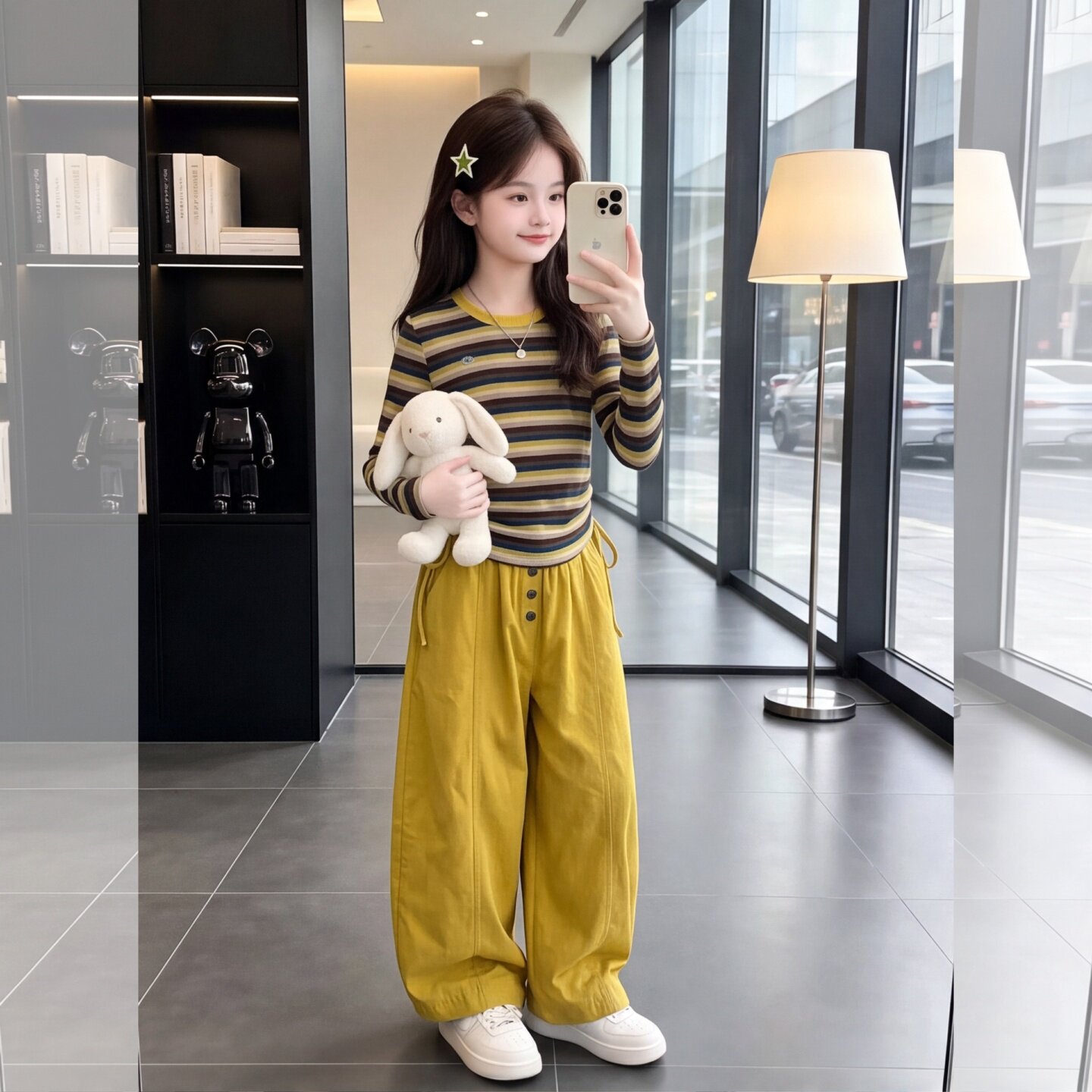 女童秋季新款条纹工装裤两件套