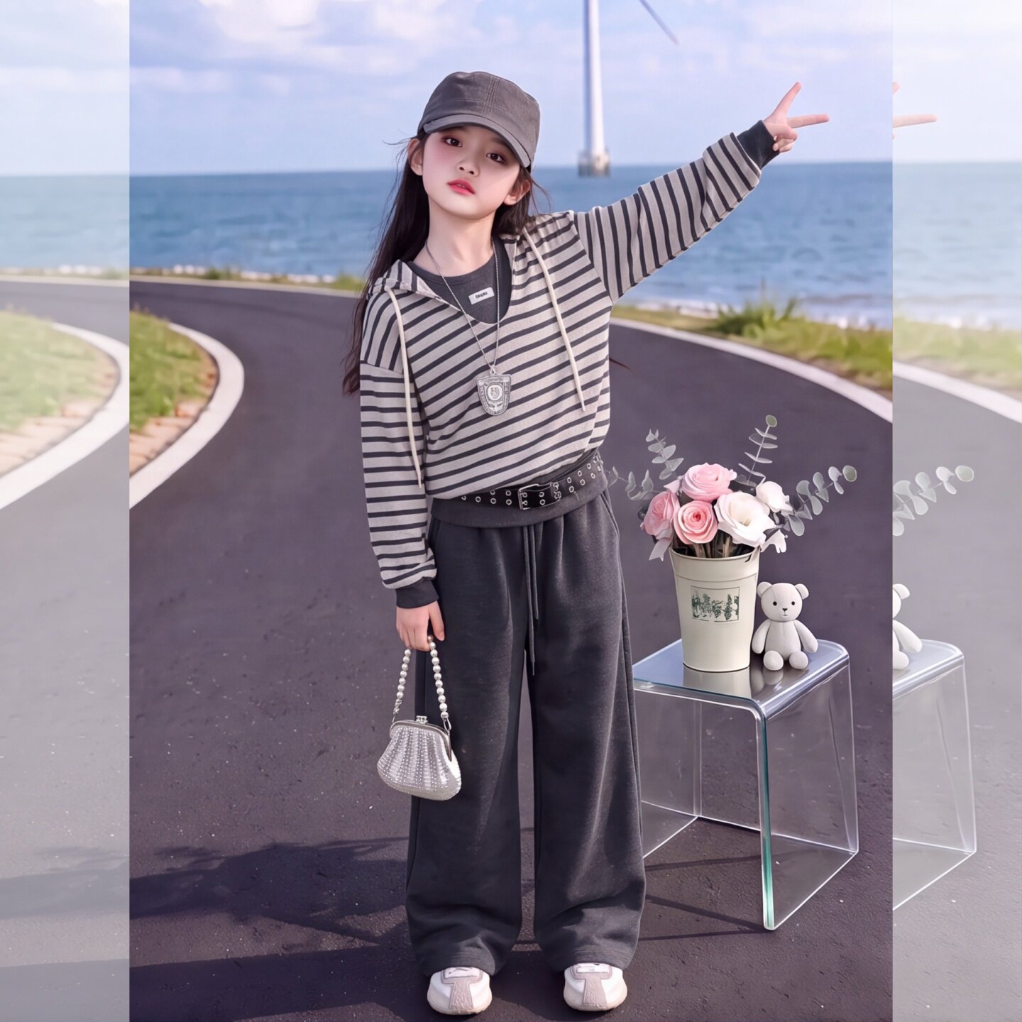 女童秋季连帽卫衣套装2026新款韩