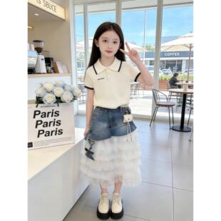 女童短袖POLO衫套装夏季2026新款儿童时髦夏装女孩半身裙两件套潮