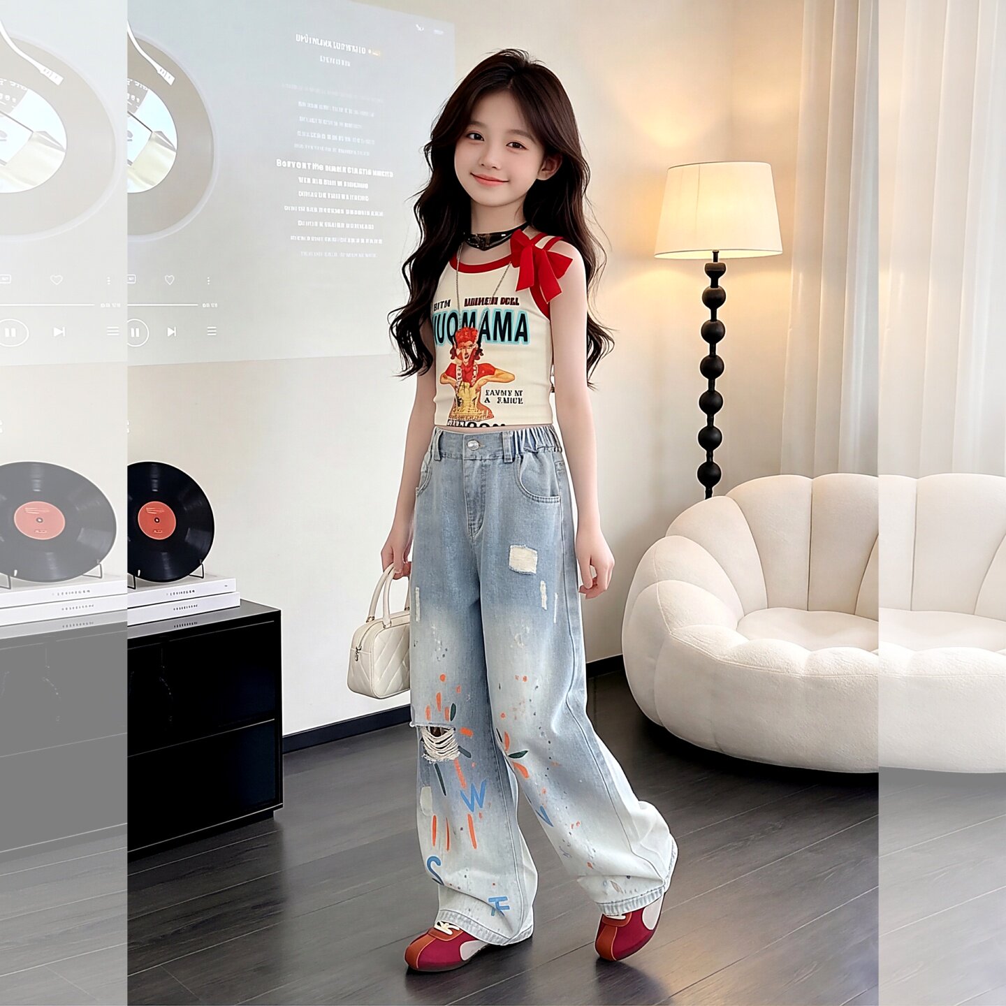 撞色立体蝴蝶结背心T恤女童夏季4