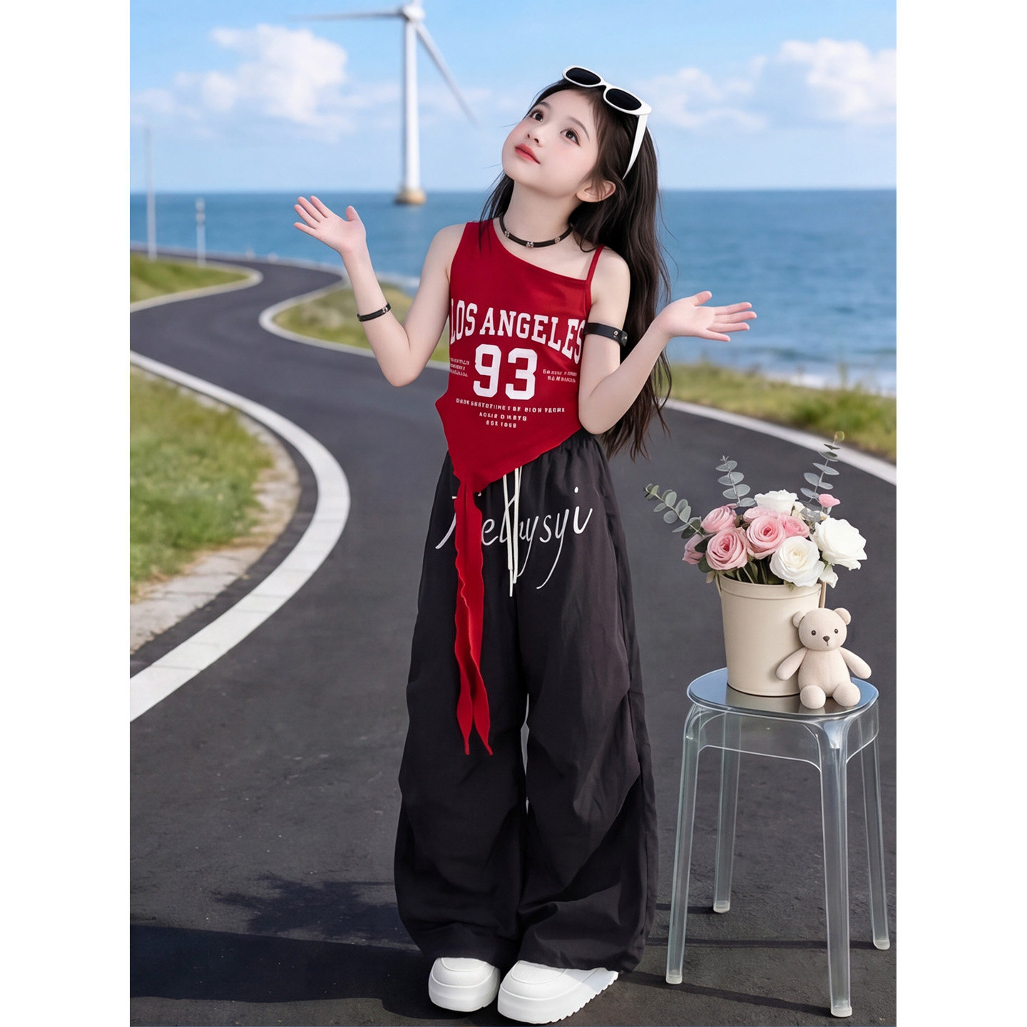 女童爵士街舞套装2026夏季新款吊带背心工装阔腿裤中大童炸街夏装