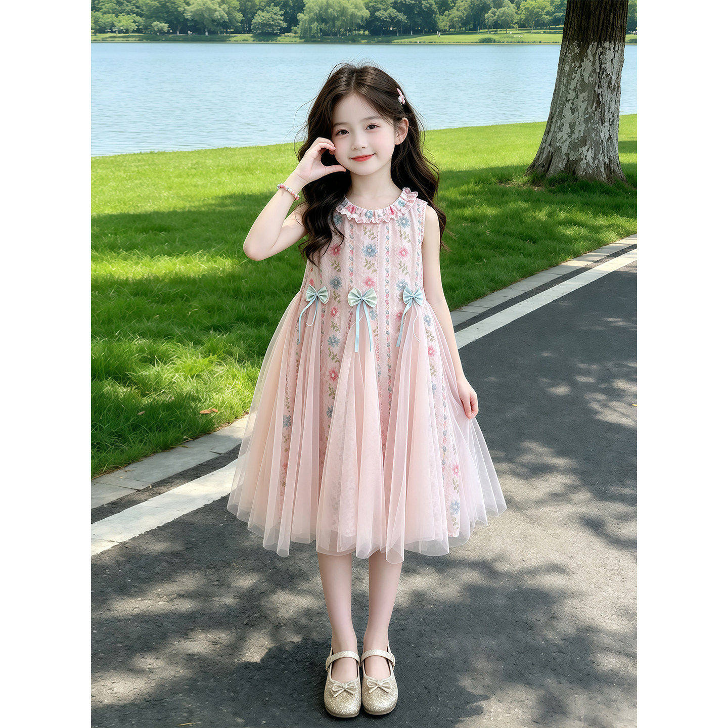 女童洋装夏装2026新款儿童洋派碎花背心裙子女孩夏季网纱公主裙